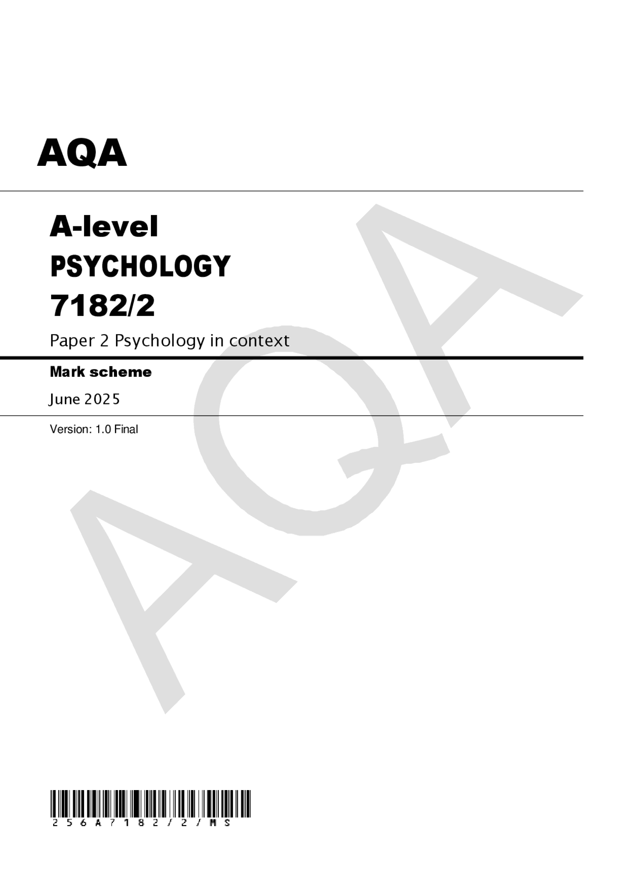 AQA A-level Psychology Paper 2 2025 | Approaches & Methods | Schemes ...