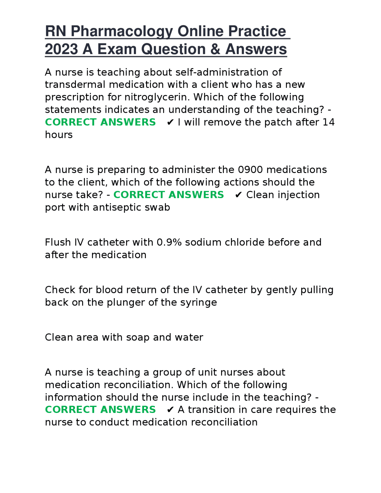 RN Pharmacology Online Practice 2023 A Exam Question &amp; Answers | Exams ...