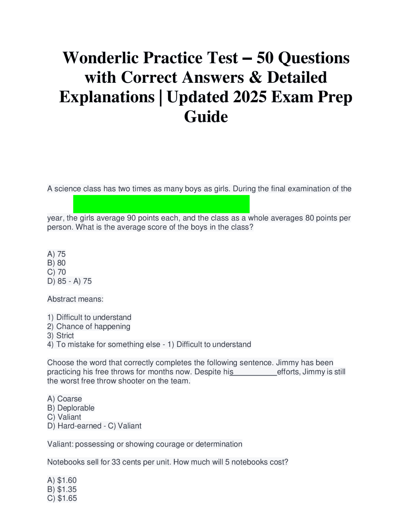 Wonderlic Practice Test – 50 Questions with Correct Answers & Detailed Explanations | Up | Exams ...