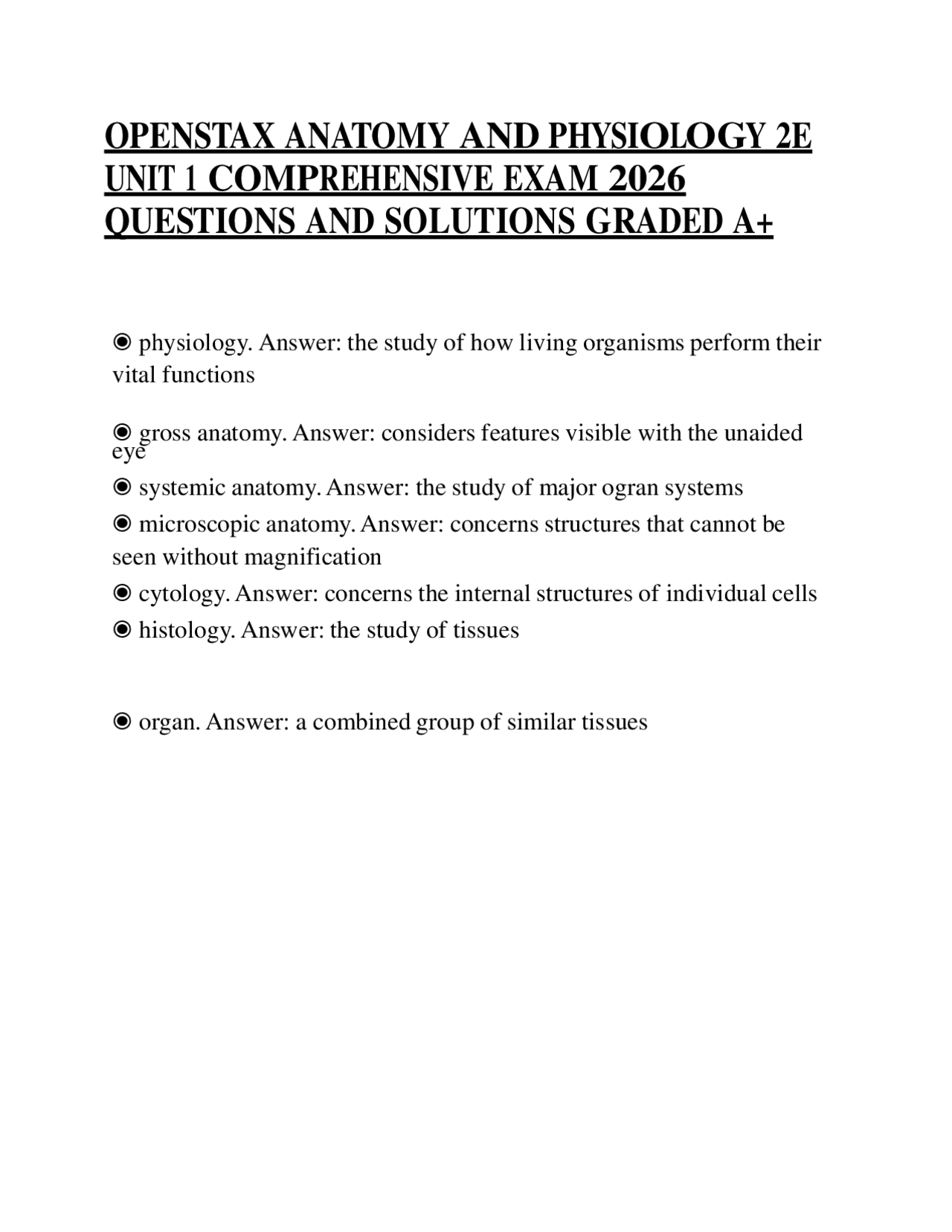 OPENSTAX ANATOMY AND PHYSIOLOGY 2E UNIT 1 COMPREHENSIVE EXAM 2026 ...