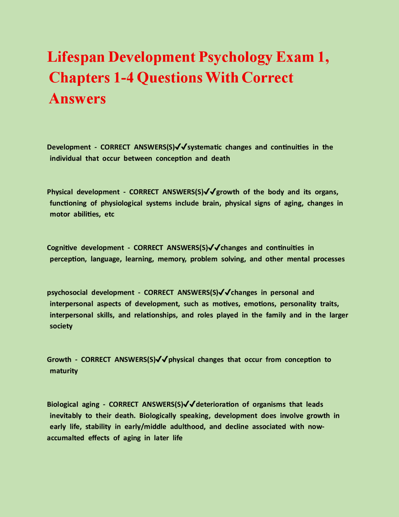 Lifespan Development Psychology Exam 1, Chapters 1-4 Questions With ...