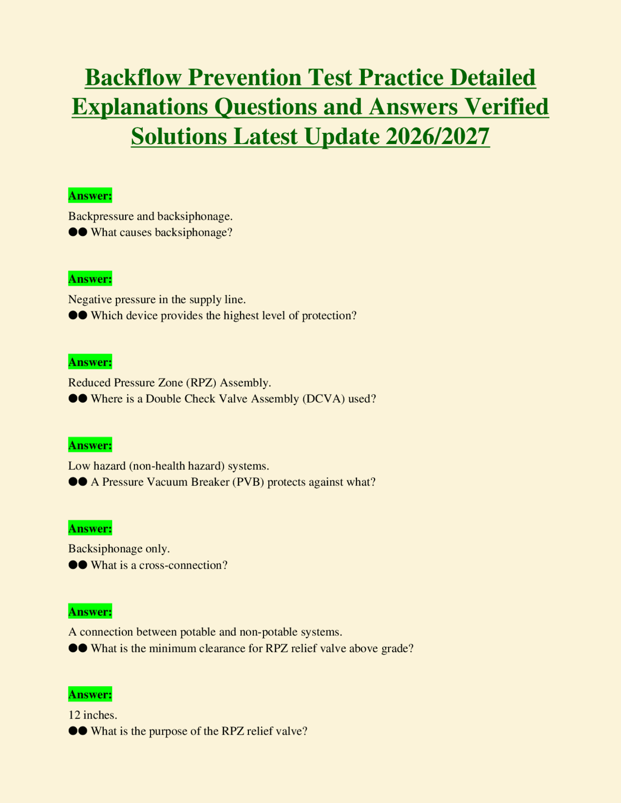 Backflow Prevention Test Practice Detailed Explanations Questions and ...