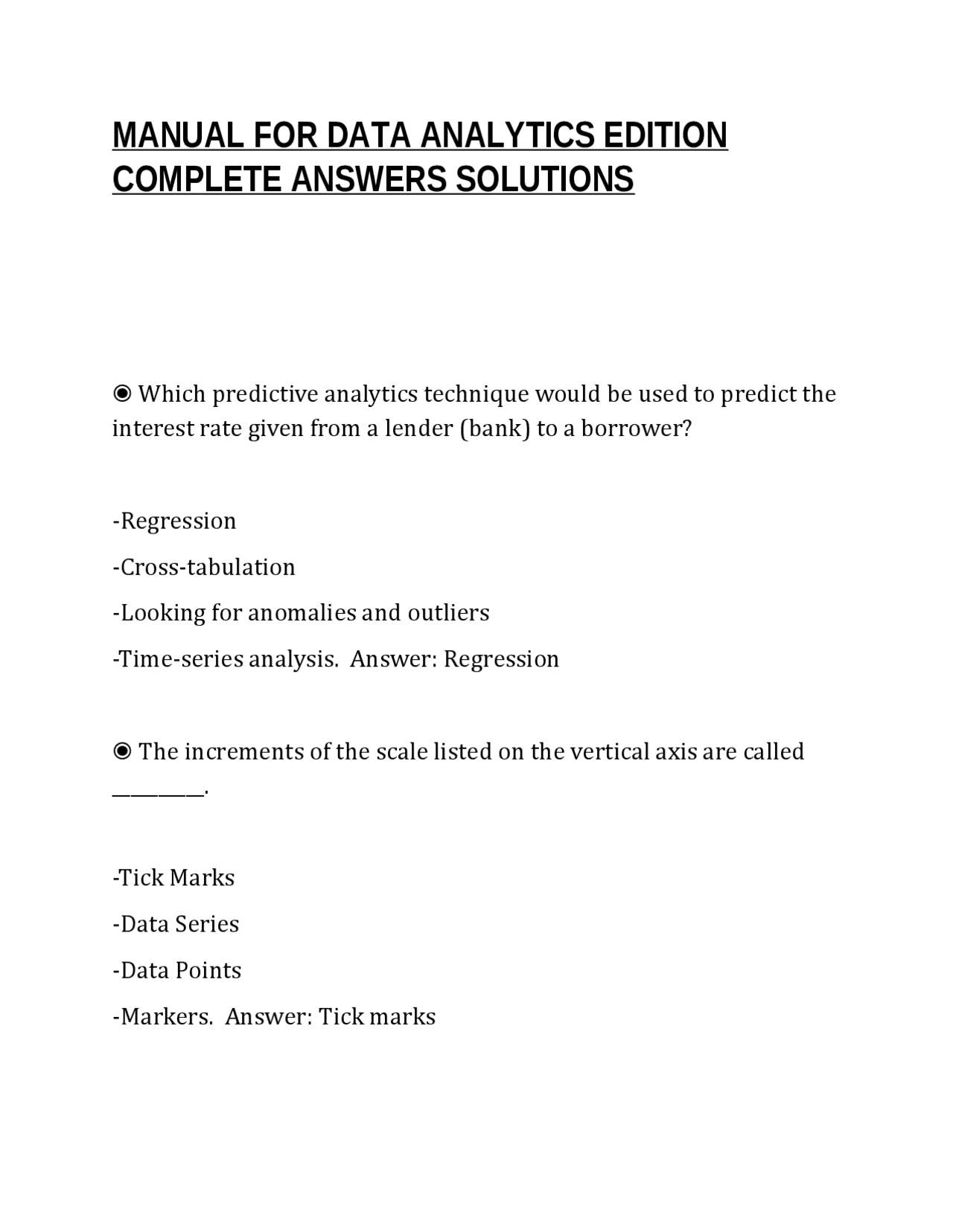 MANUAL FOR DATA ANALYTICS EDITION COMPLETE ANSWERS SOLUTIONS | Exams ...