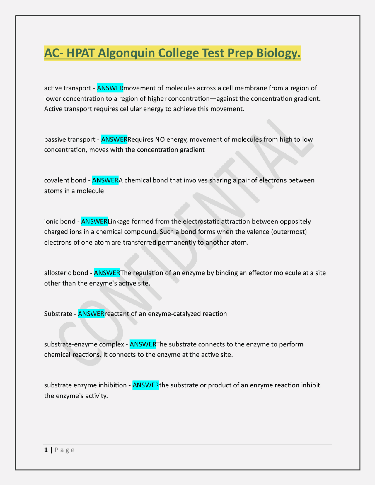 ACC A&P Assessment STUDY GUIDE. | Exams Advanced Education | Docsity