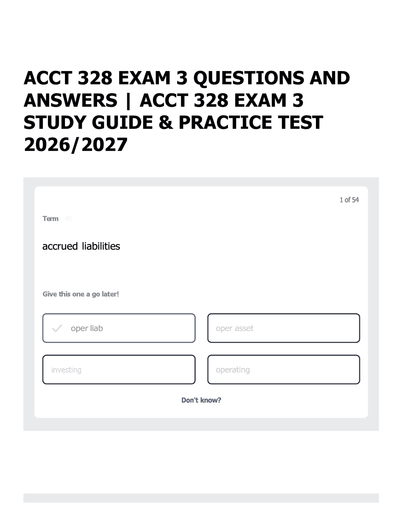 ACCT 328 EXAM 3 QUESTIONS AND ANSWERS ACCT 328 EXAM 3 STUDY GUIDE ...