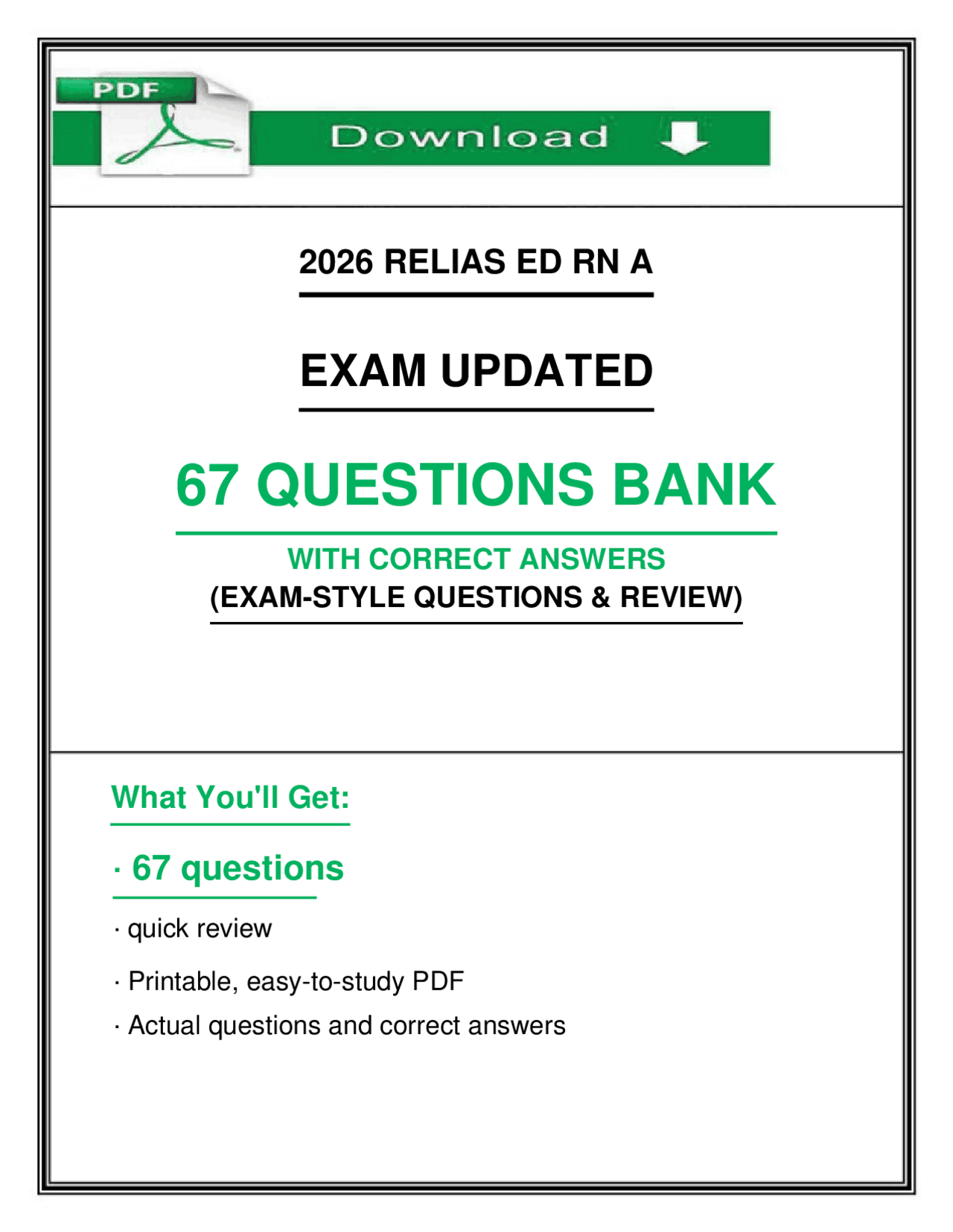Rn Test Questions 026 RELIAS ED RN A EXAM UPDATED 67 QUESTIONS BANK WITH CORRECT ANSWERS ...