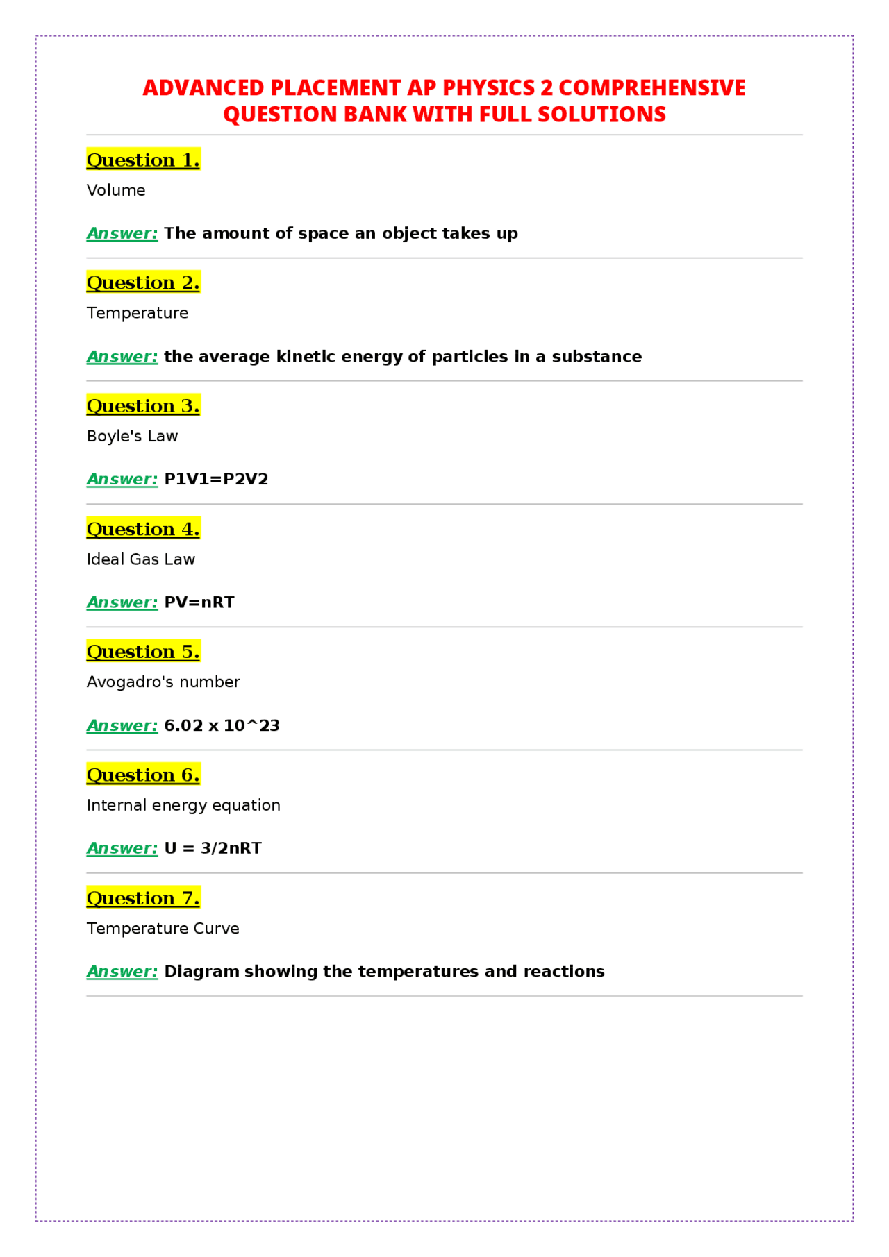 Advanced Nusing Solutions ADVANCED PLACEMENT AP PHYSICS 2 COMPREHENSIVE QUESTION BANK WITH FULL ...