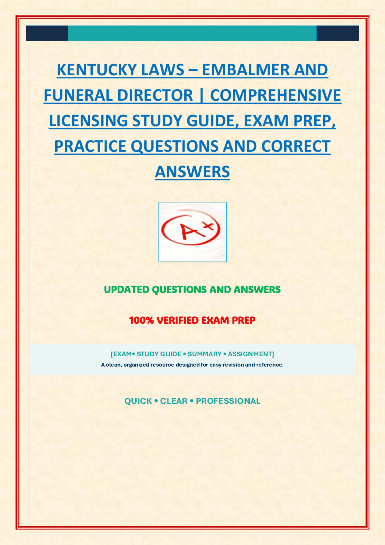 KENTUCKY LAWS FOR EMBALMERS AND FUNERAL DIRECTORS | EXAM STUDY GUIDE ...