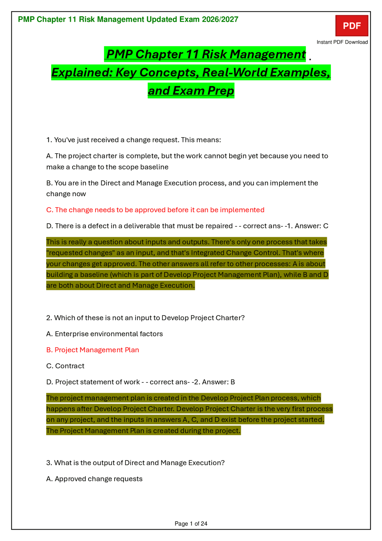 2025 PMP CHAPTER 11 RISK MANAGEMENT EXPLAINED KEY CONCEPTS, REAL WORLD ...