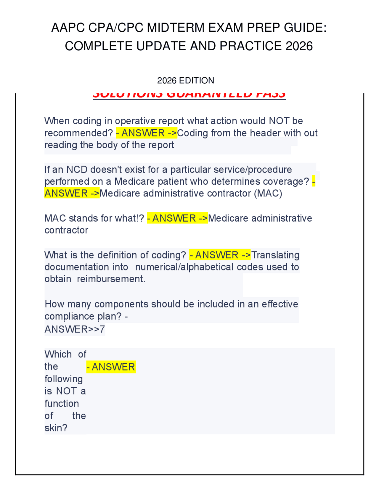 AAPC CPA CPC MIDTERM EXAM PREP GUIDE COMPLETE UPDATE AND PRACTICE 2026 ...
