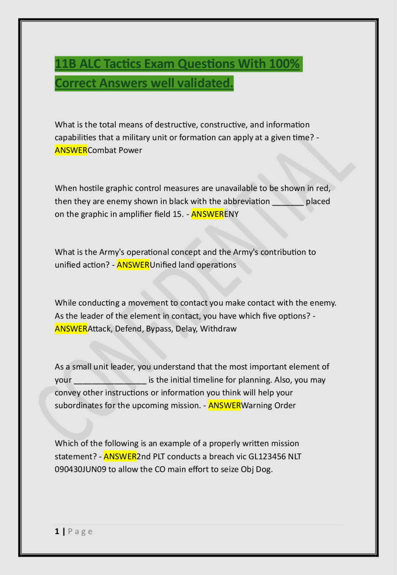11B ALC Tactics Exam Questions With 100% Correct Answers well validated ...