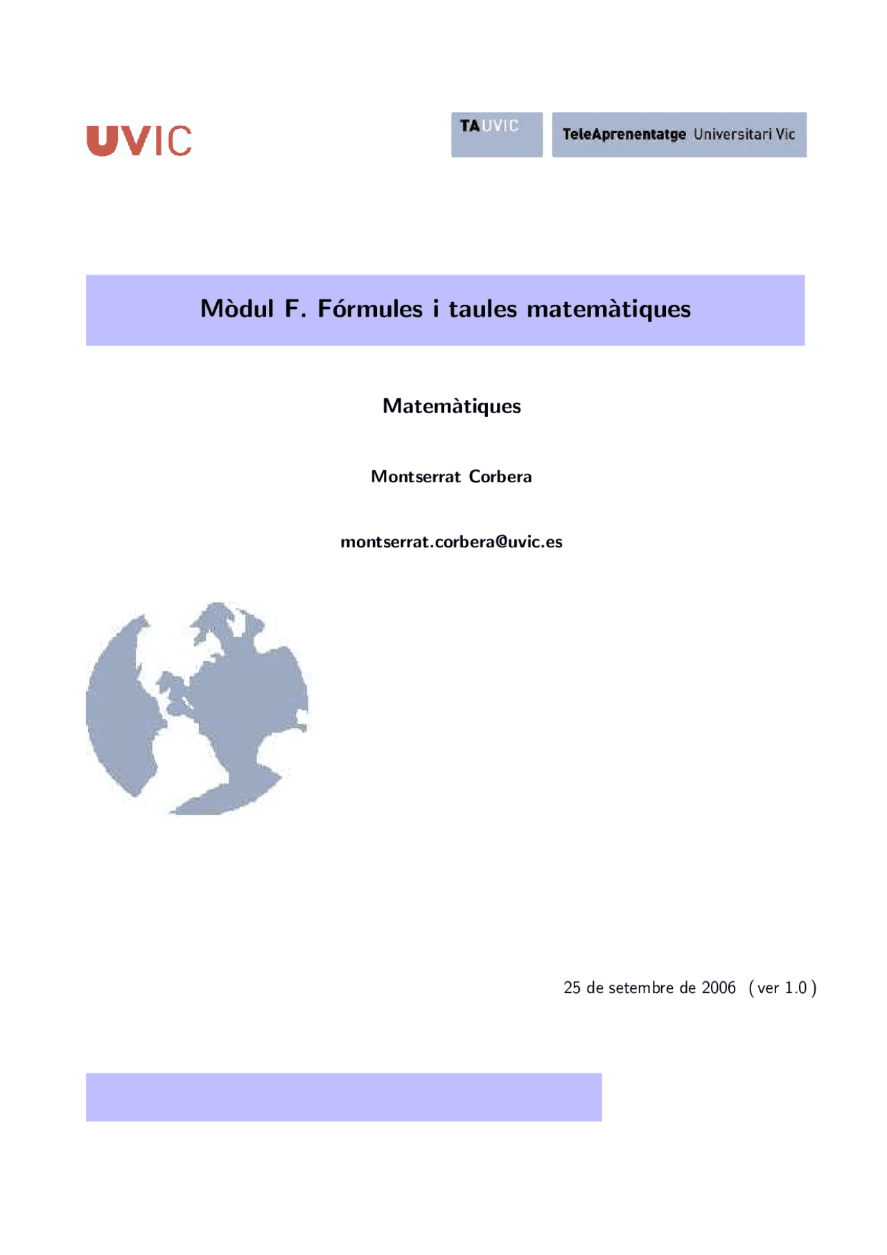 Formule Modul Mòdul R.Resum De Taules i Fórmules - Resúmenes de Matemáticas - Docsity