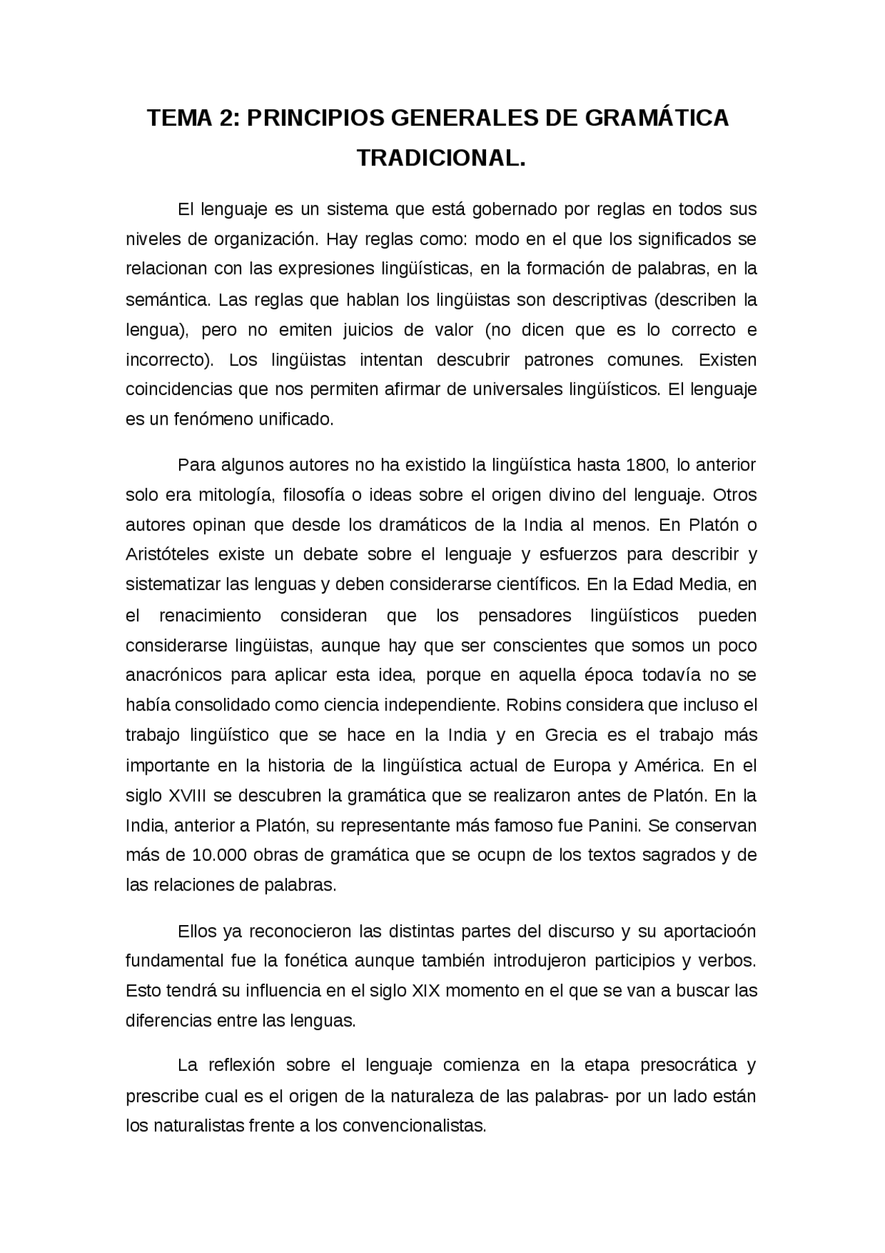 Gramatica Tradicional Principios de la gramática tradicional - Apuntes de Lingüística | Docsity