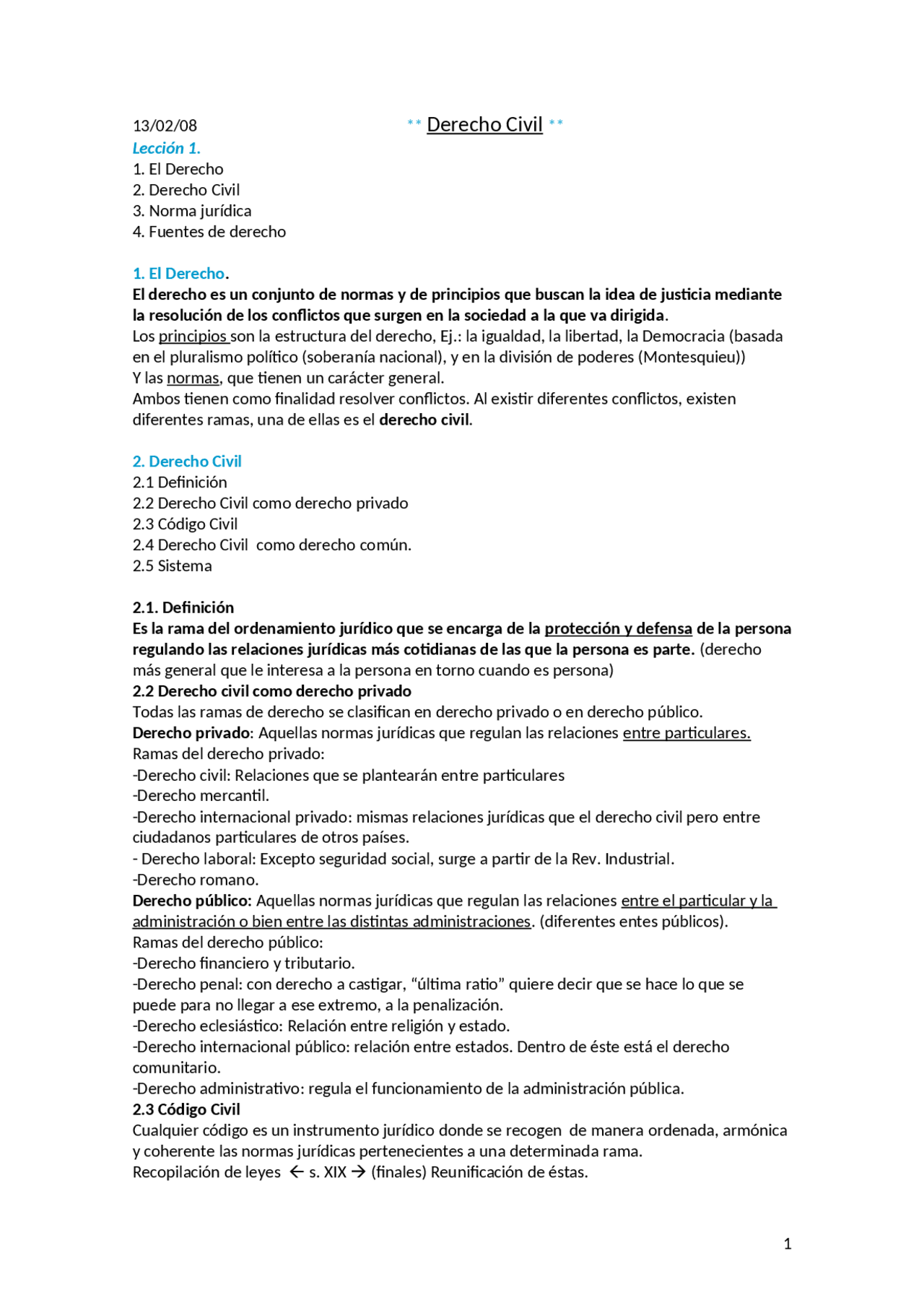 Derecho civil - Apuntes de Derecho Civil - Docsity