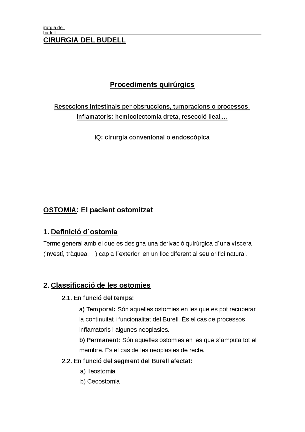 Cirugia del budell - Apuntes de Enfermería - Docsity