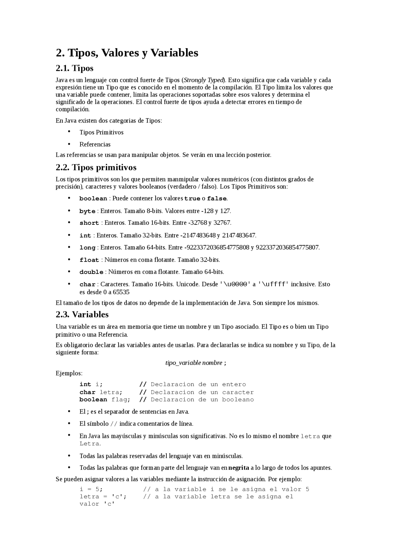 Teoria java - Apuntes de Algoritmos y Programación - Docsity