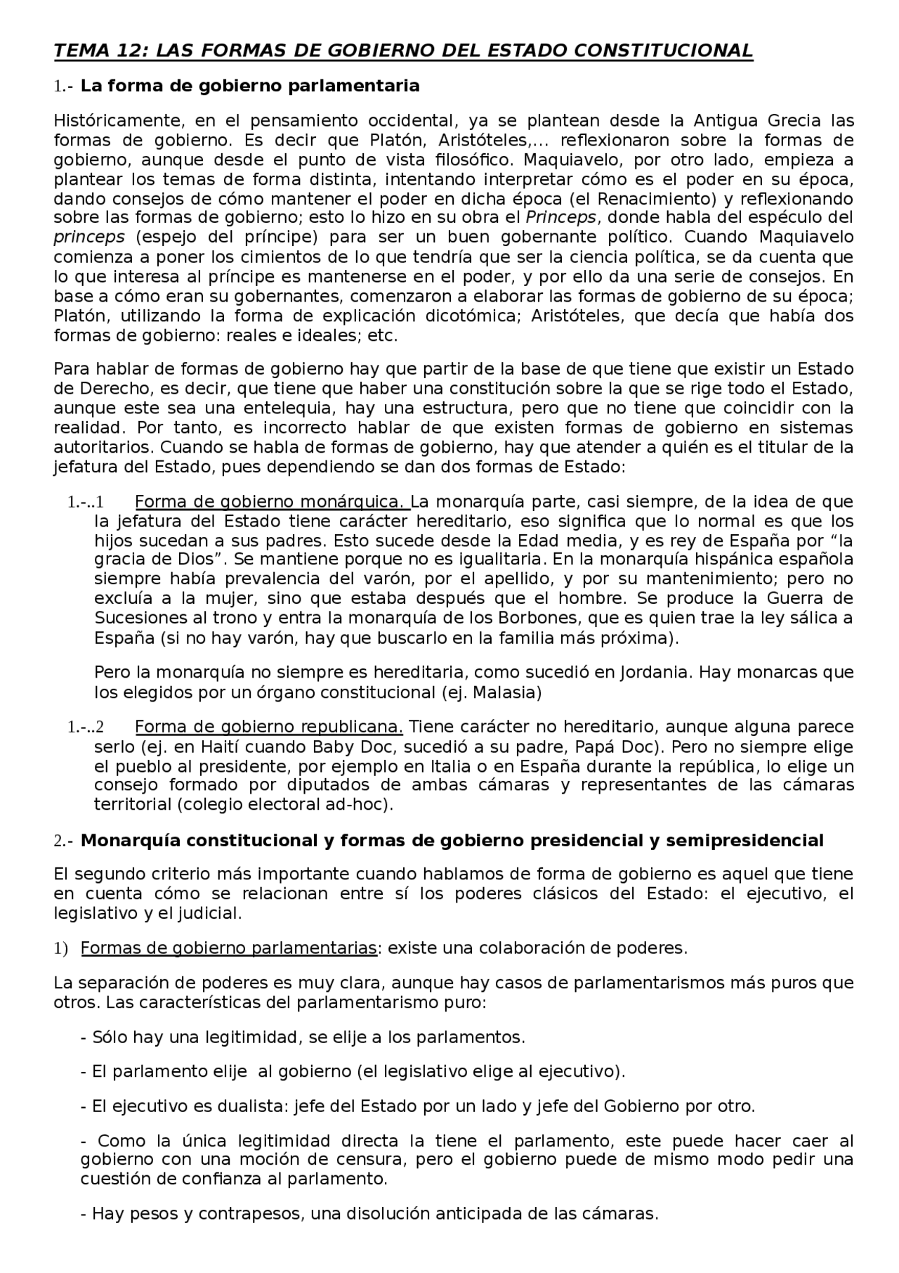 TEMA 12: LAS FORMAS DE GOBIERNO DEL ESTADO CONSTITUCIONAL - Apuntes de ...