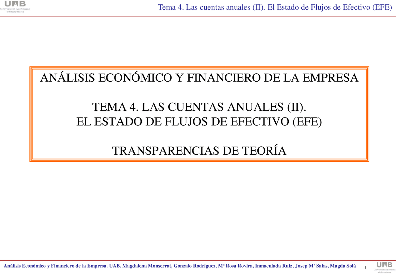 EL ESTADO DE FLUJOS DE EFECTIVO (EFE TRANSPARENCIAS DE TE - Apuntes de ...