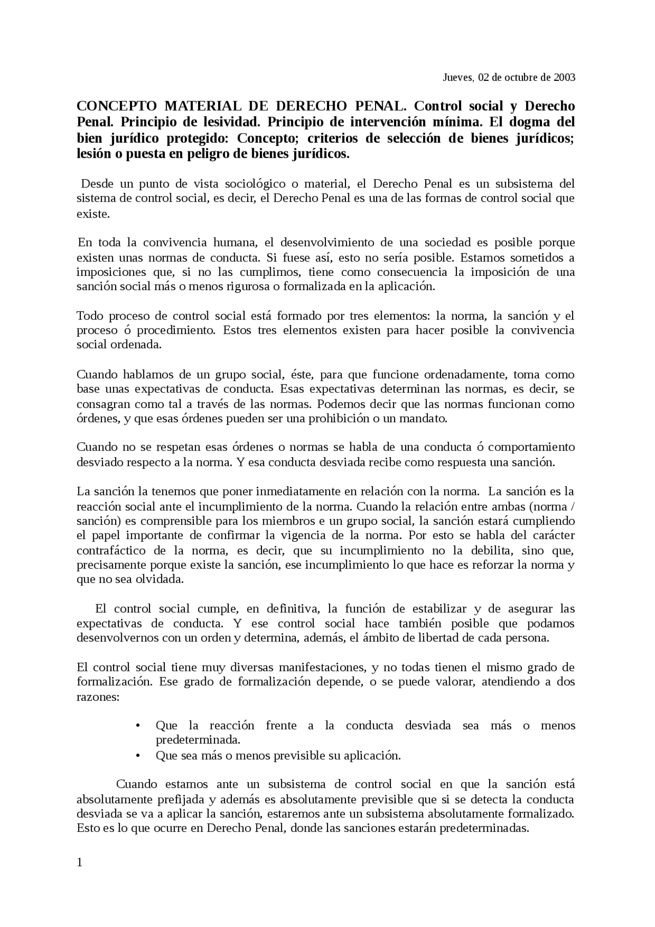Derecho penal I Tema 1 - Apuntes de Derecho Penal - Docsity
