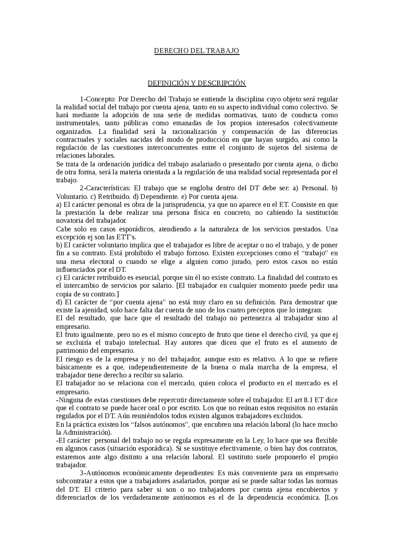 Resumen Primer Parcial Trabajo - Resúmenes de Derecho Laboral - Docsity