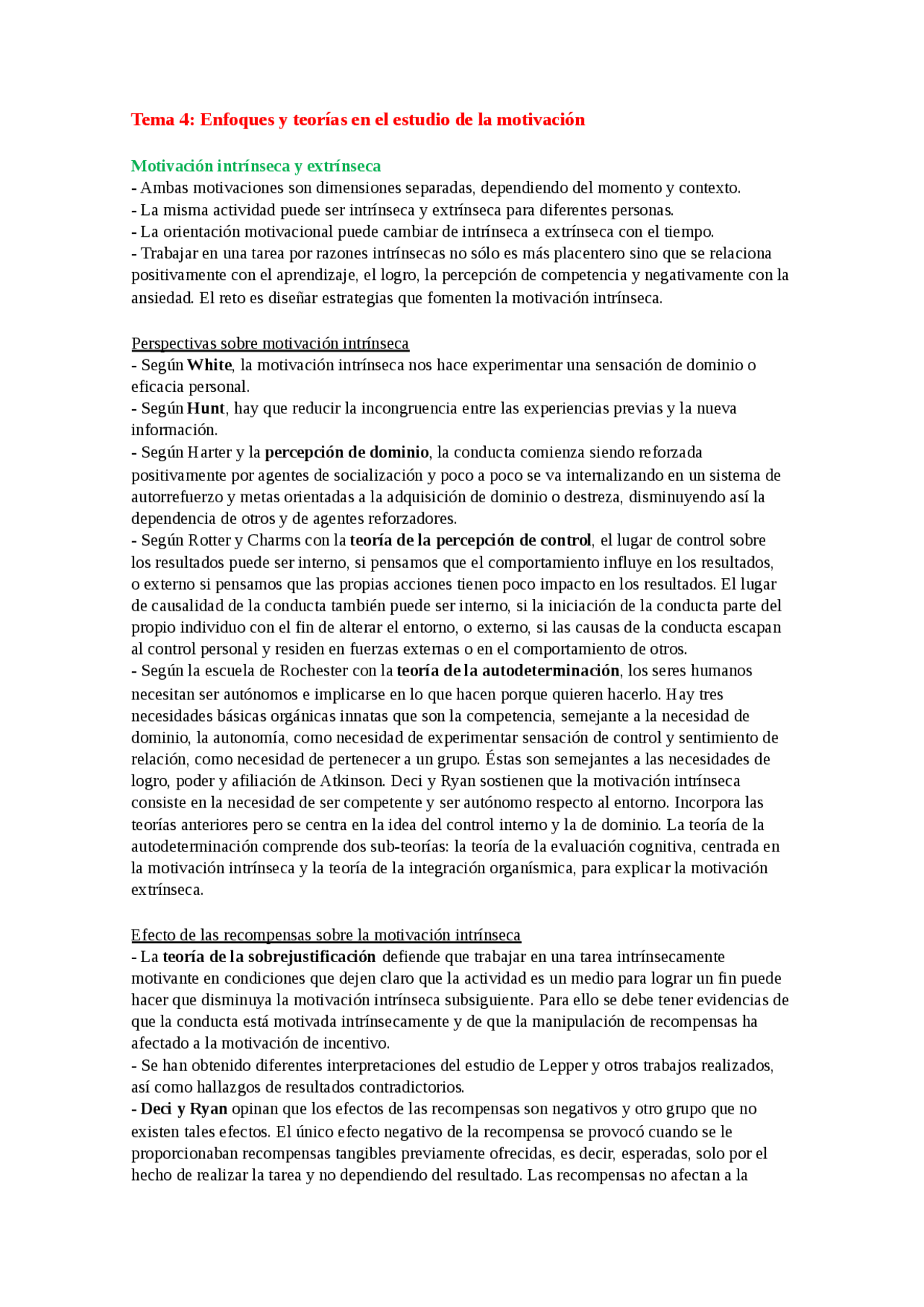 Tema 4: Enfoques y teorías en el estudio de la motivación - Apuntes de ...