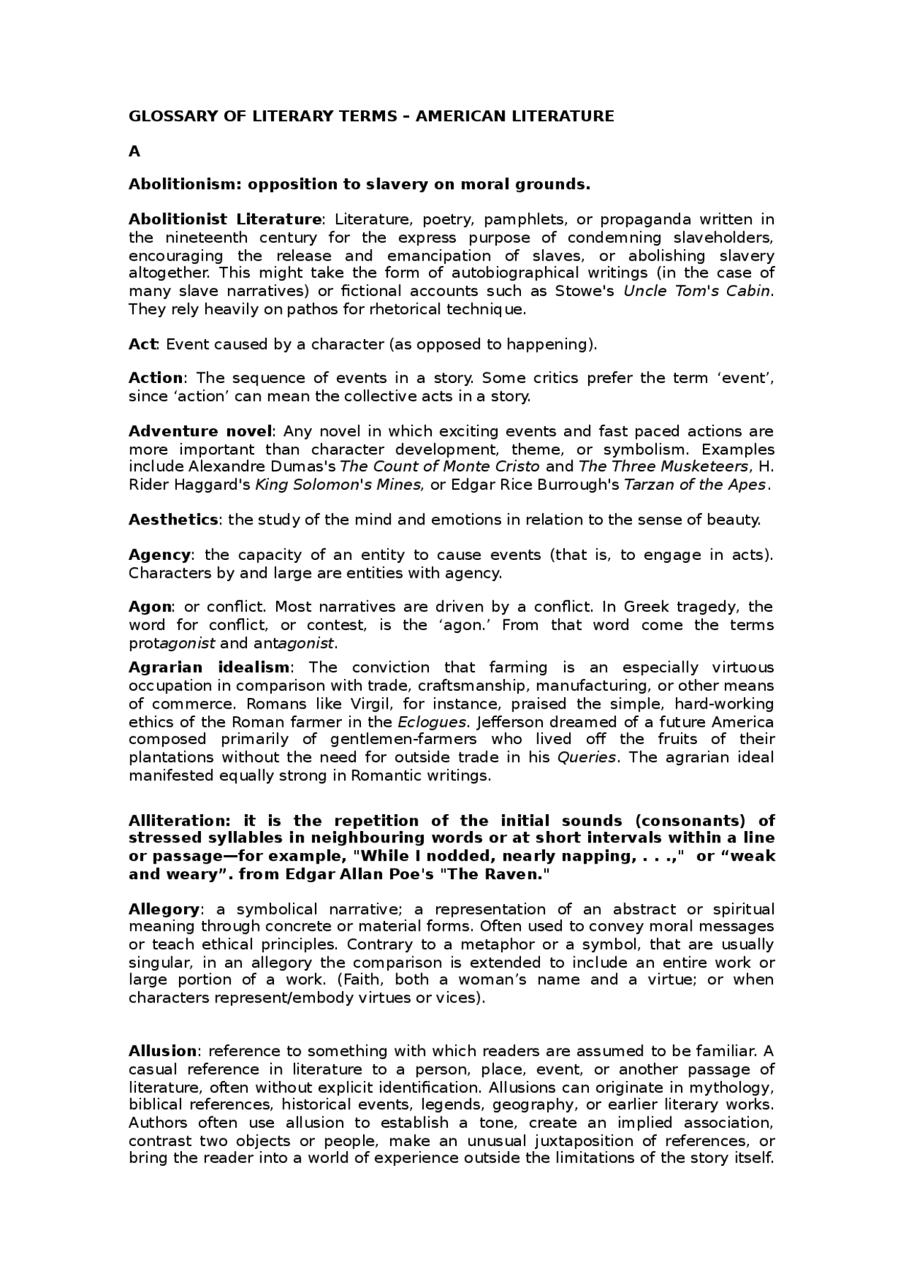 Glossary Of Literary Terms (Provided By My Tutor) - Apuntes De Literatura  Americana - Docsity Glossary Of Literary Terms (Provided By My Tutor) - Apuntes De Literatura  Americana - Docsity