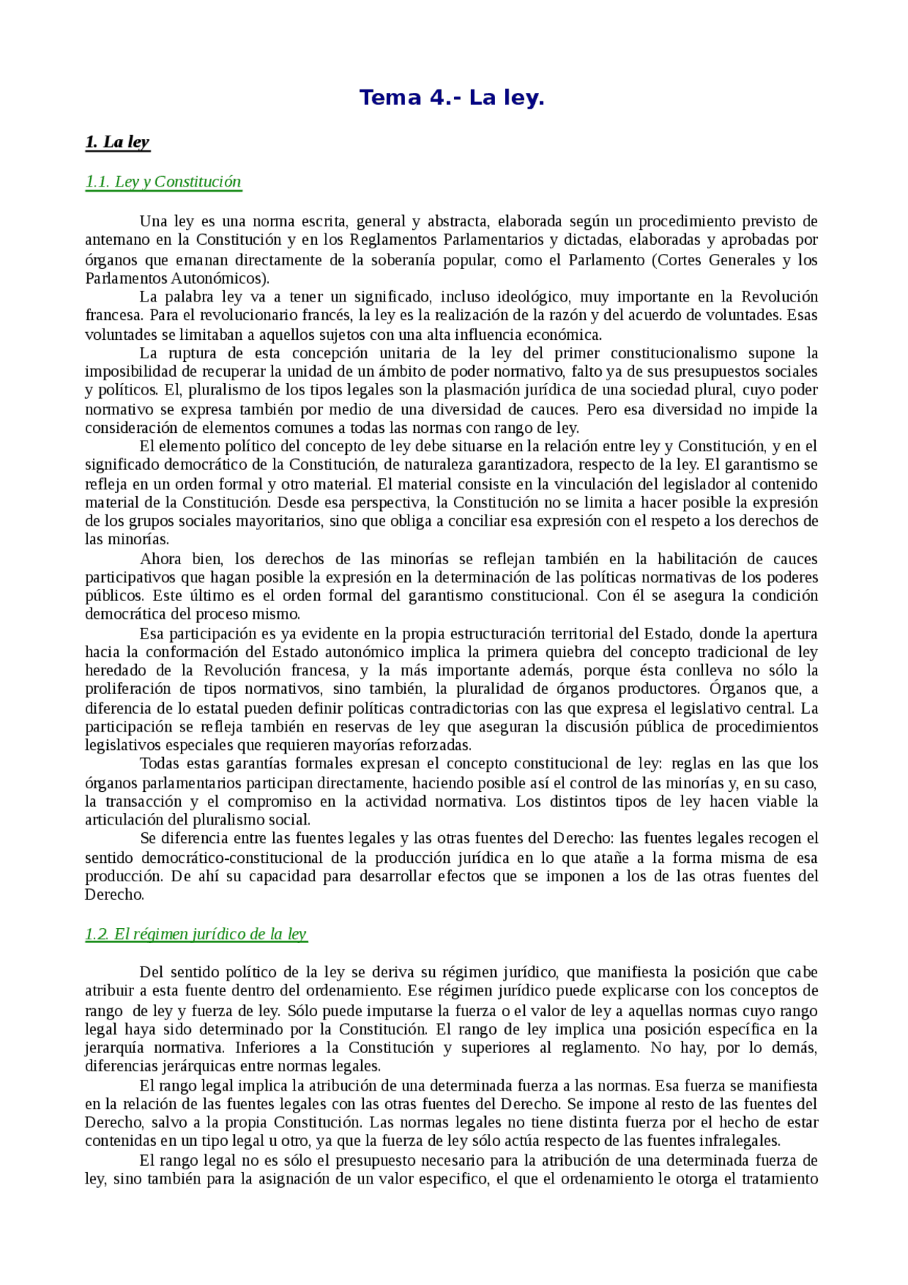 Tema 4.- La ley 1. La ley 2. Tipos de ley 3. La reserva de ley ...