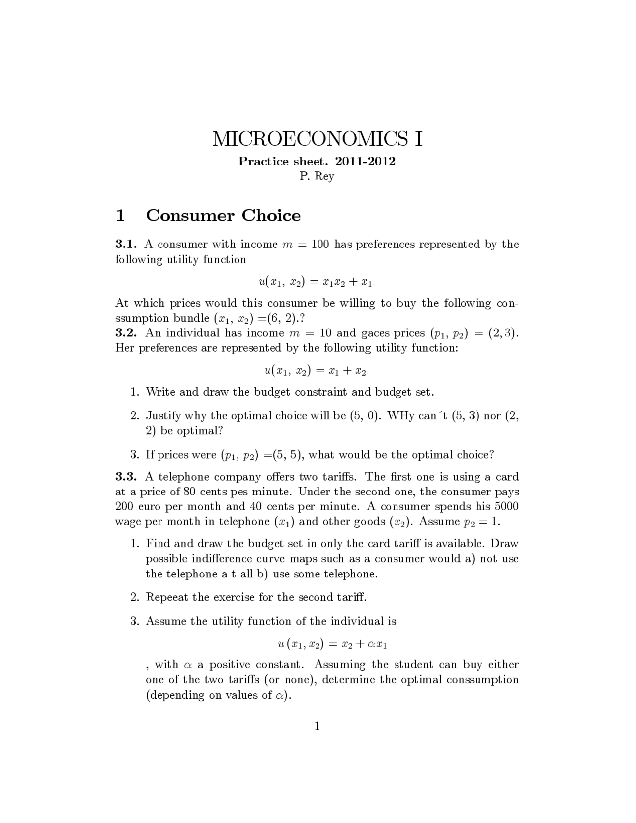 Practice sheet 2 - Apuntes de Microeconomía - Docsity