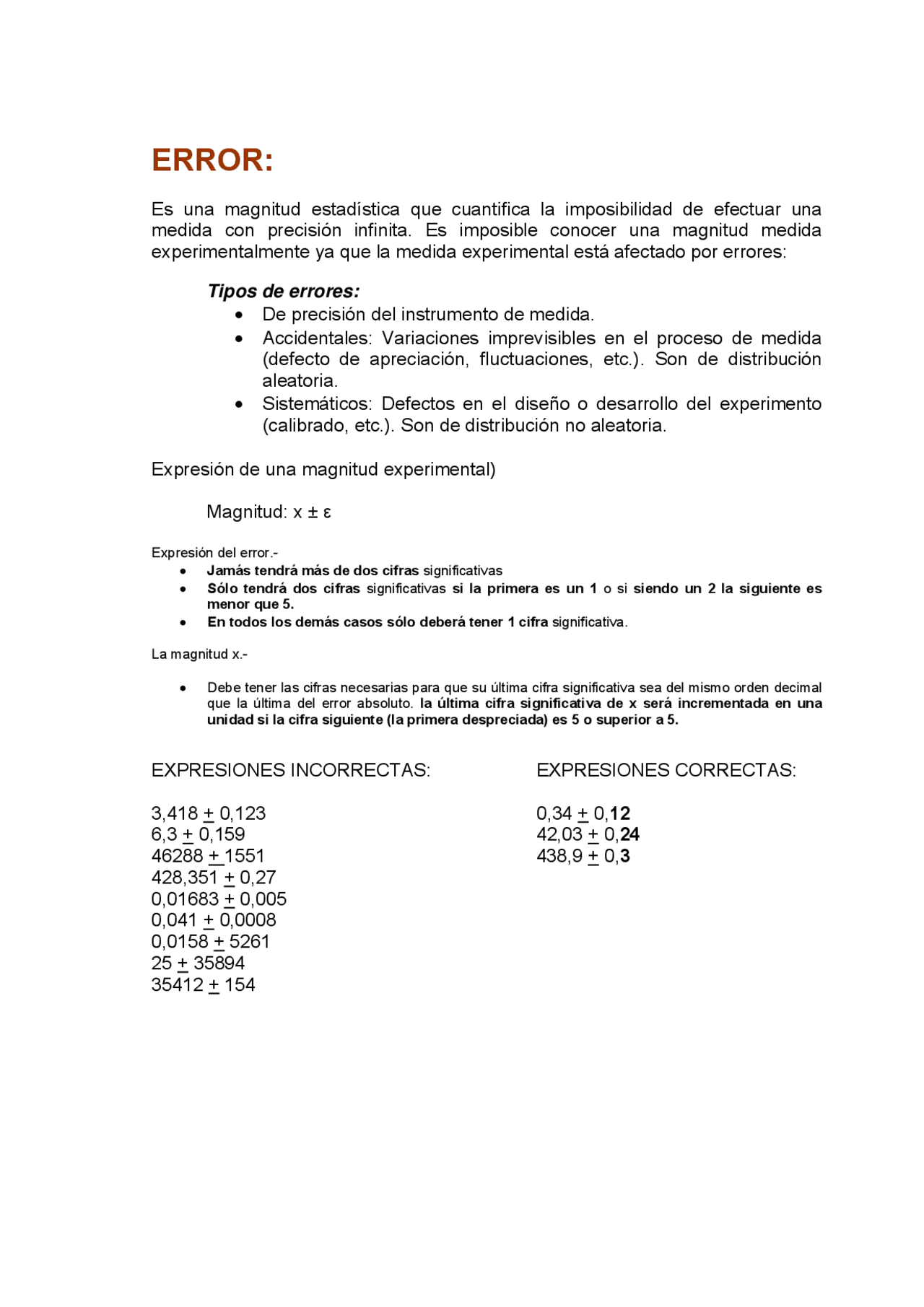 Errores fundamento materiales - Apuntes de Álgebra Lineal - Docsity