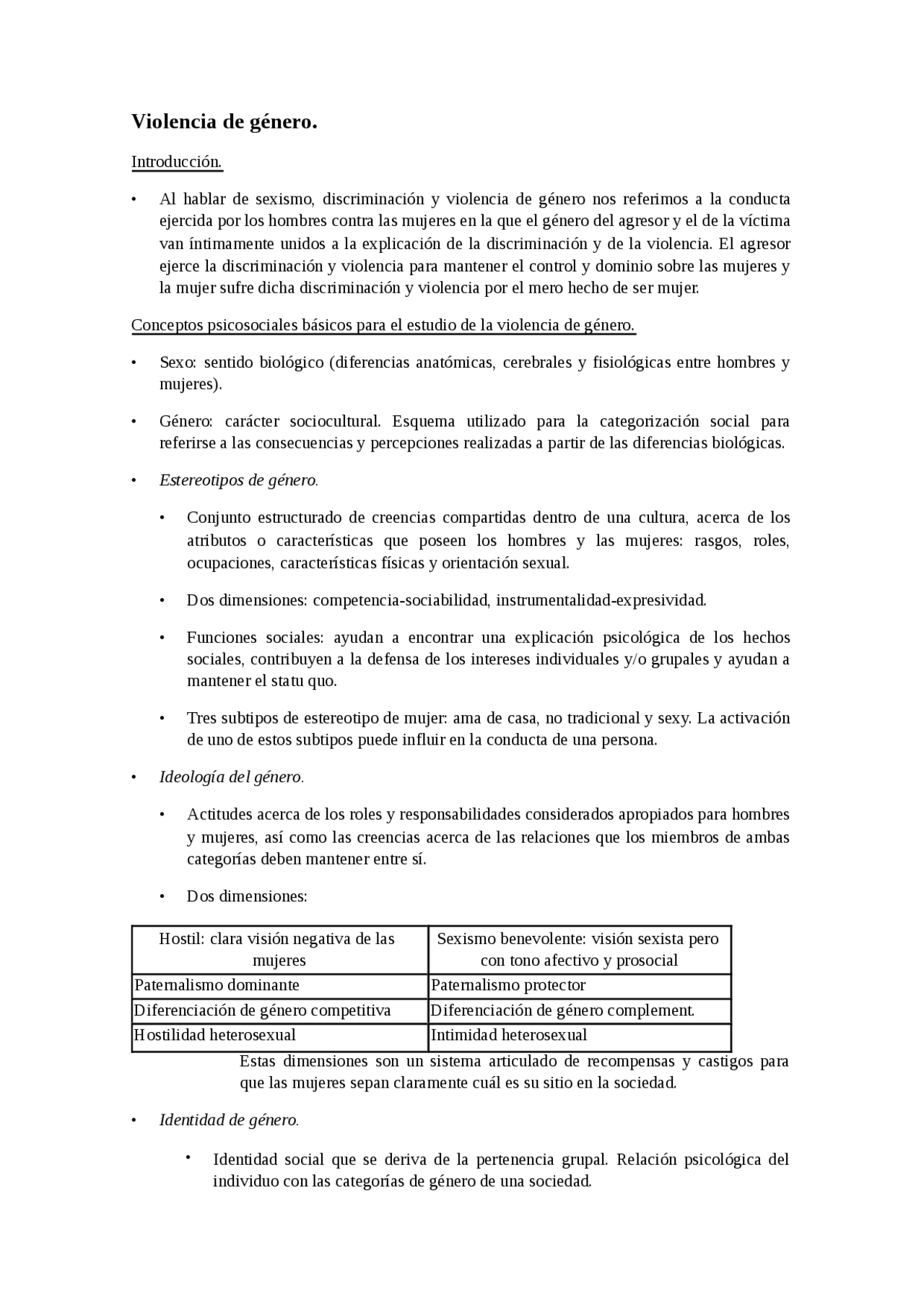 Violencia de género - Apuntes de Psicología Jurídica y Forense - Docsity