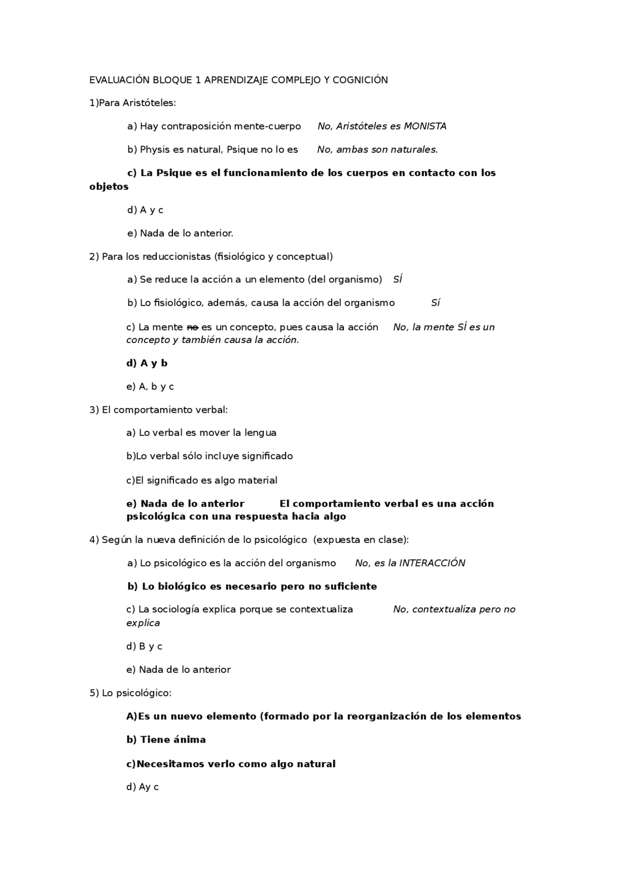 Evaluación bloque 1 Aprendizaje Complejo y Cognición Apuntes de Psicología Docsity