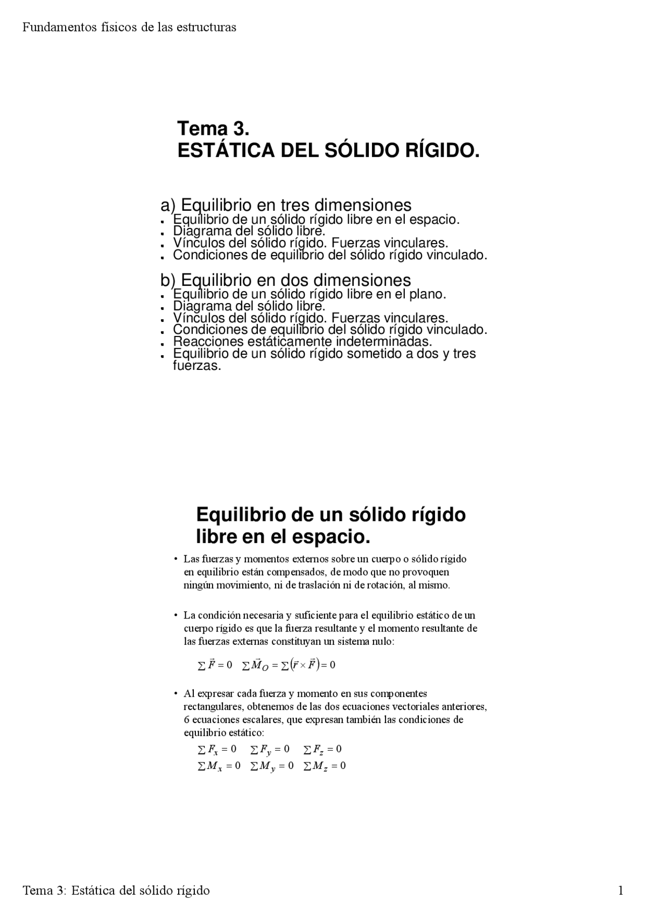 Estática del sólido rígido - Apuntes de Física - Docsity