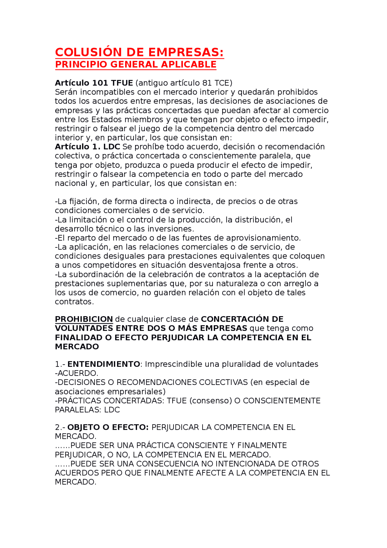 COLUSIÓN DE EMPRESAS PRINCIPIO GENERAL APLICABLE SUPUESTOS PRINCIPALES ...