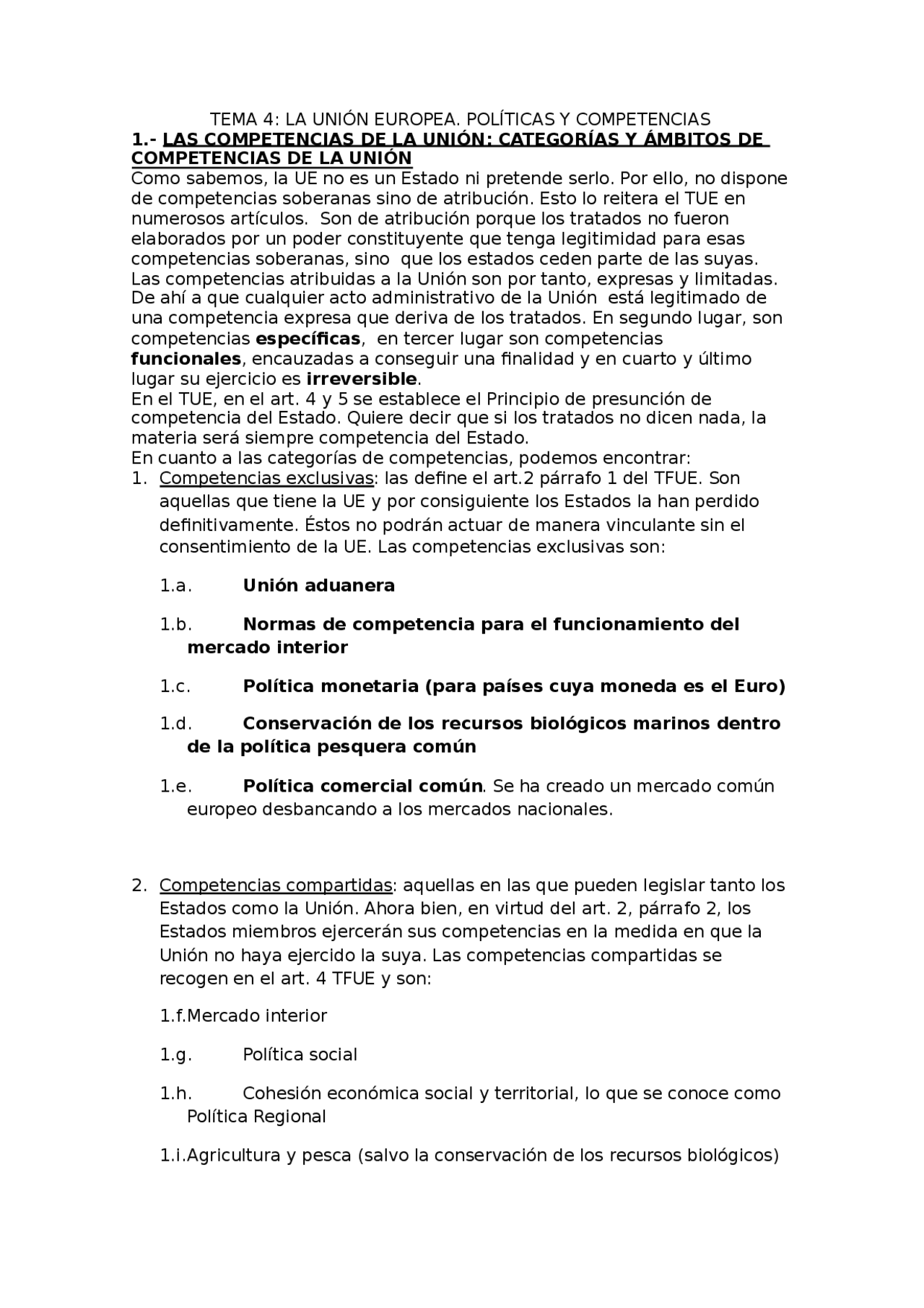 Derecho de la UE tema 4 - Apuntes de Derecho de la Unión Europea - Docsity