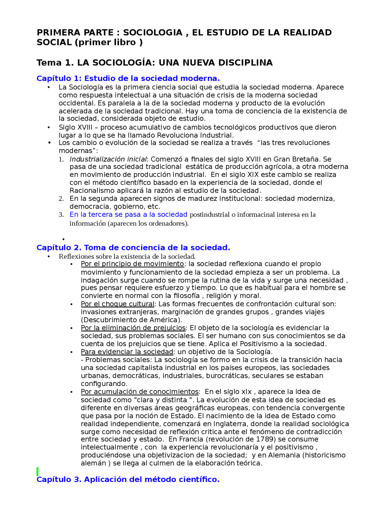 PRIMERA PARTE : SOCIOLOGIA , EL ESTUDIO DE LA REALIDAD SO - Apuntes de ...
