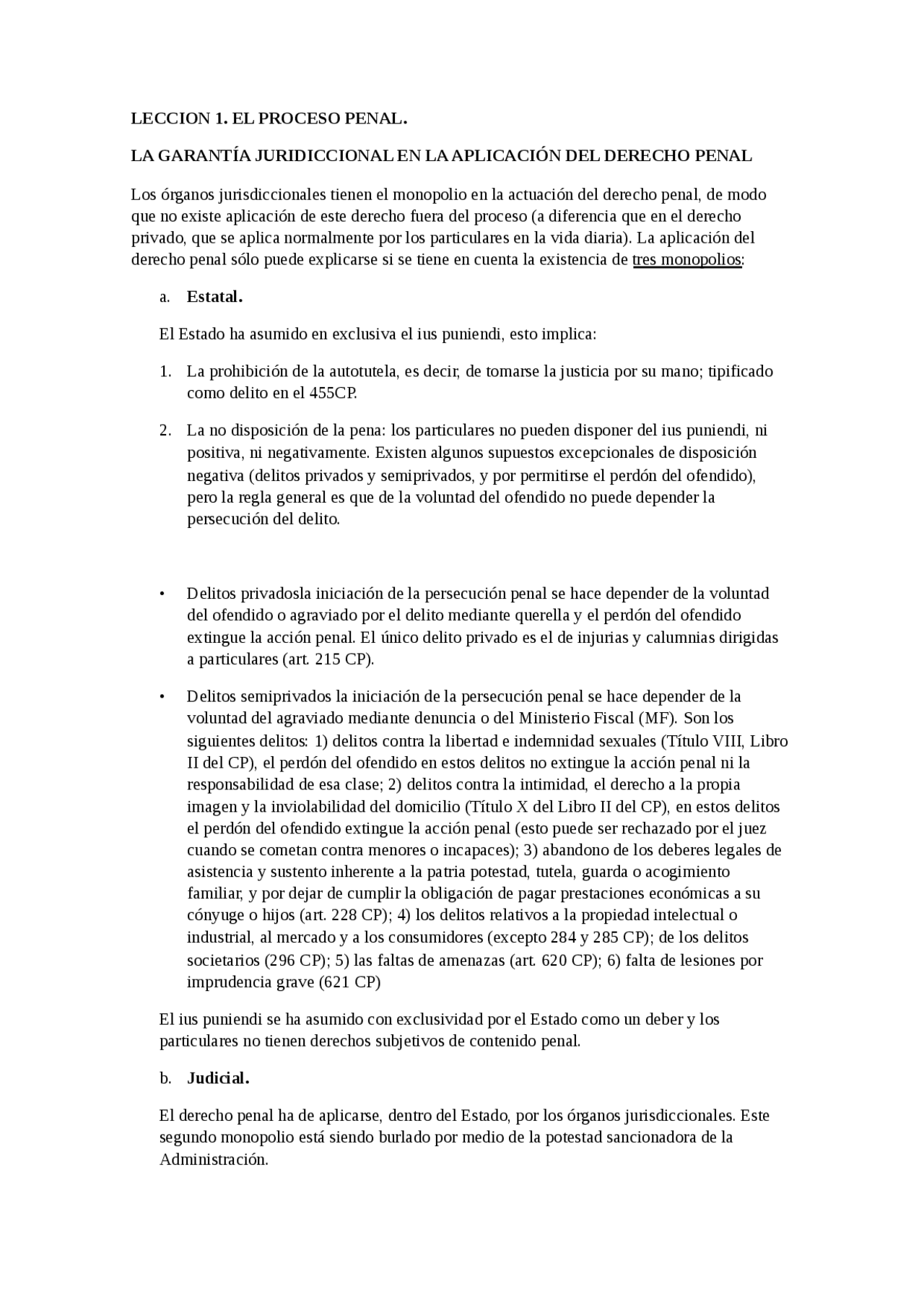 LECCION 1 PROCESAL PENAL - Apuntes de Derecho Procesal Penal - Docsity