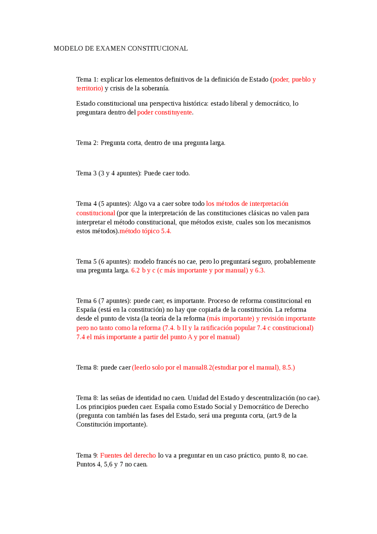 Modelo de examen - Exámenes de Derecho Constitucional - Docsity