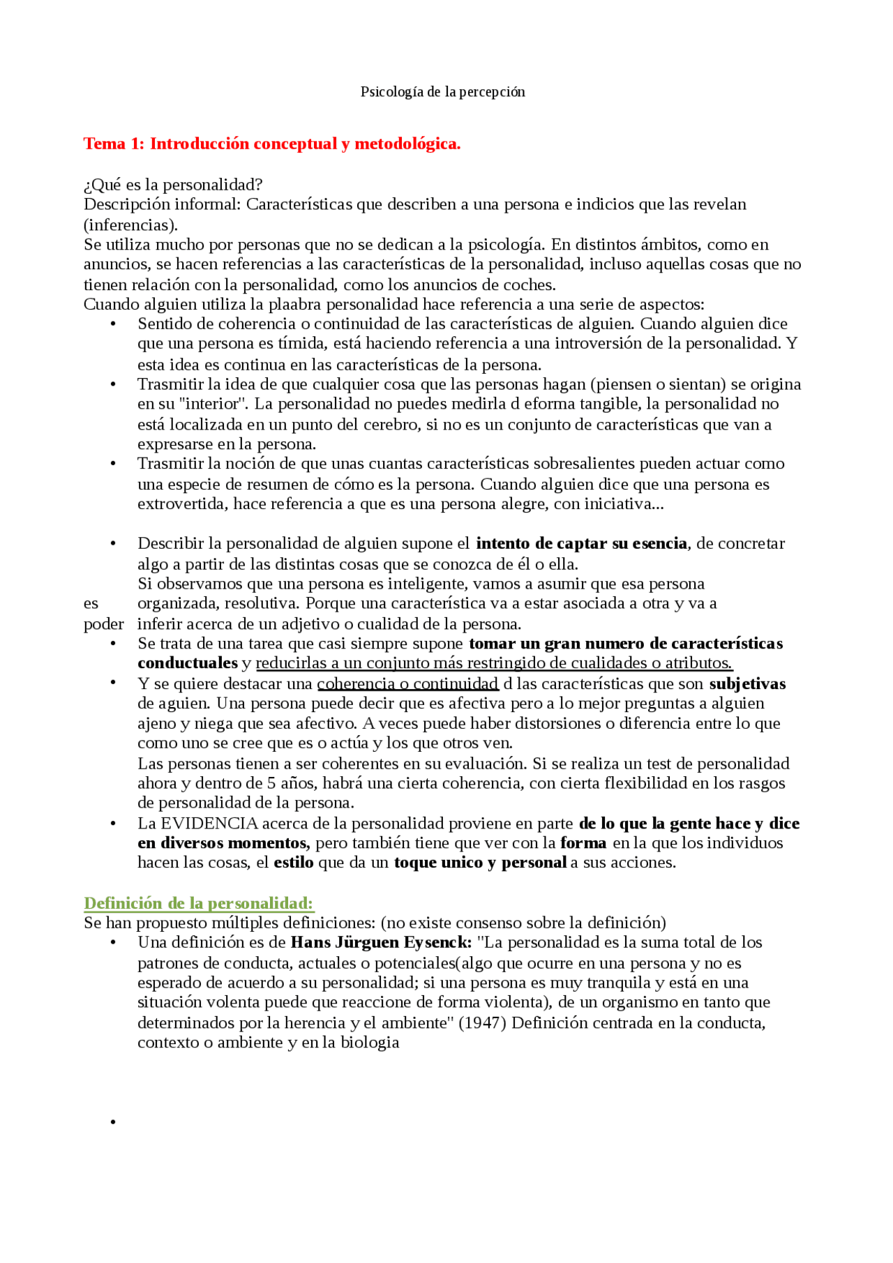 Psicologia de la personalidad. Tema 1 - Apuntes de Psicología de la ...