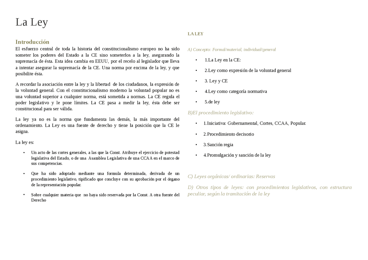 La Ley Introducción CONCEPTOS LEY EN LA CE - Apuntes de Derecho ...