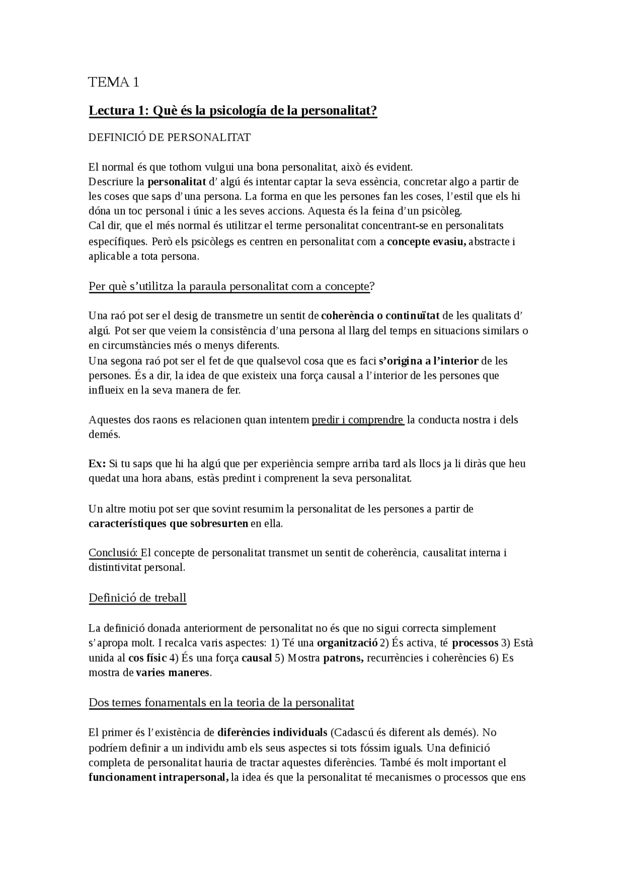 TEMA 1 Lectura 1: Què és la psicología de la personalitat - Apuntes de ...