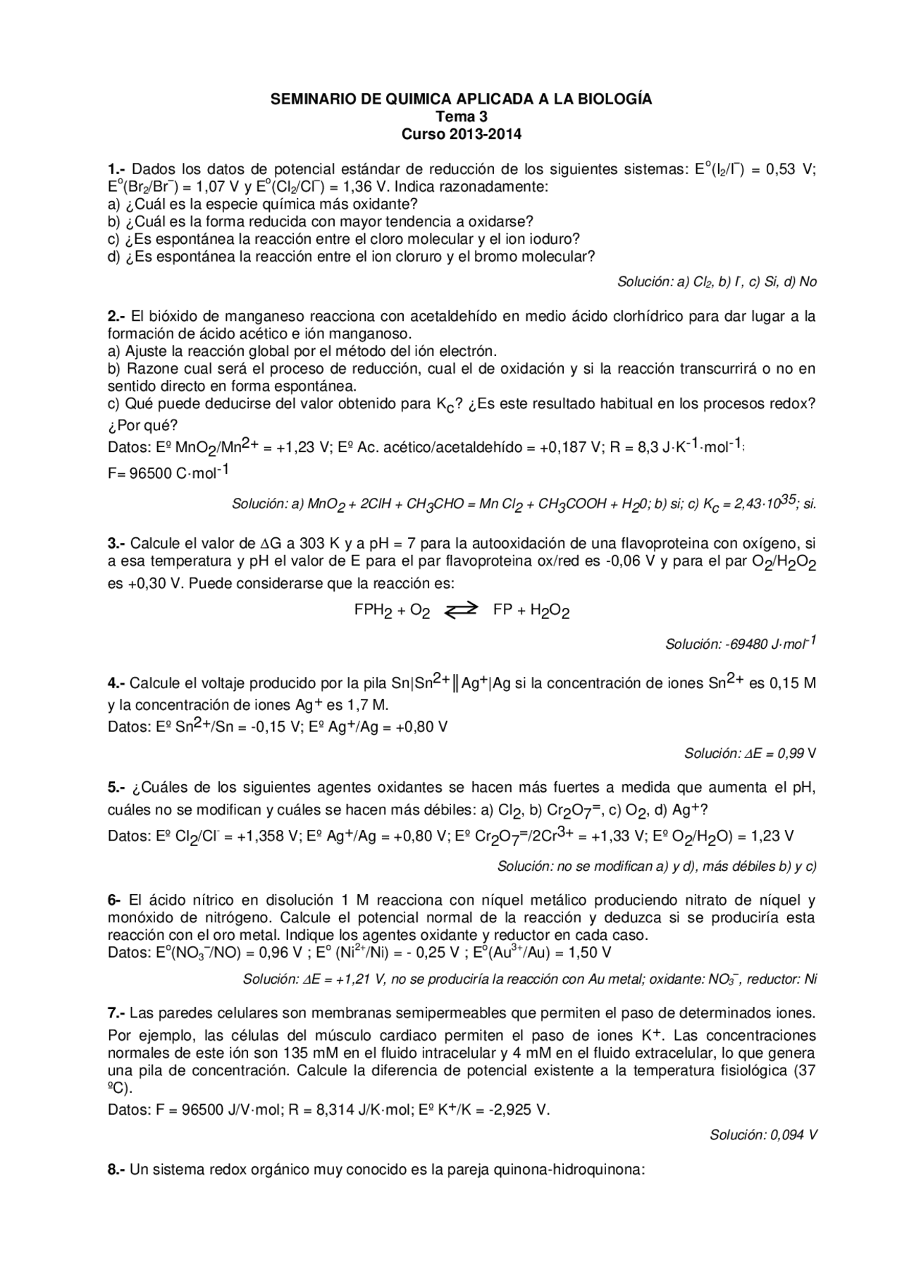 Seminario Quimica Redox Apuntes De Quimica Docsity
