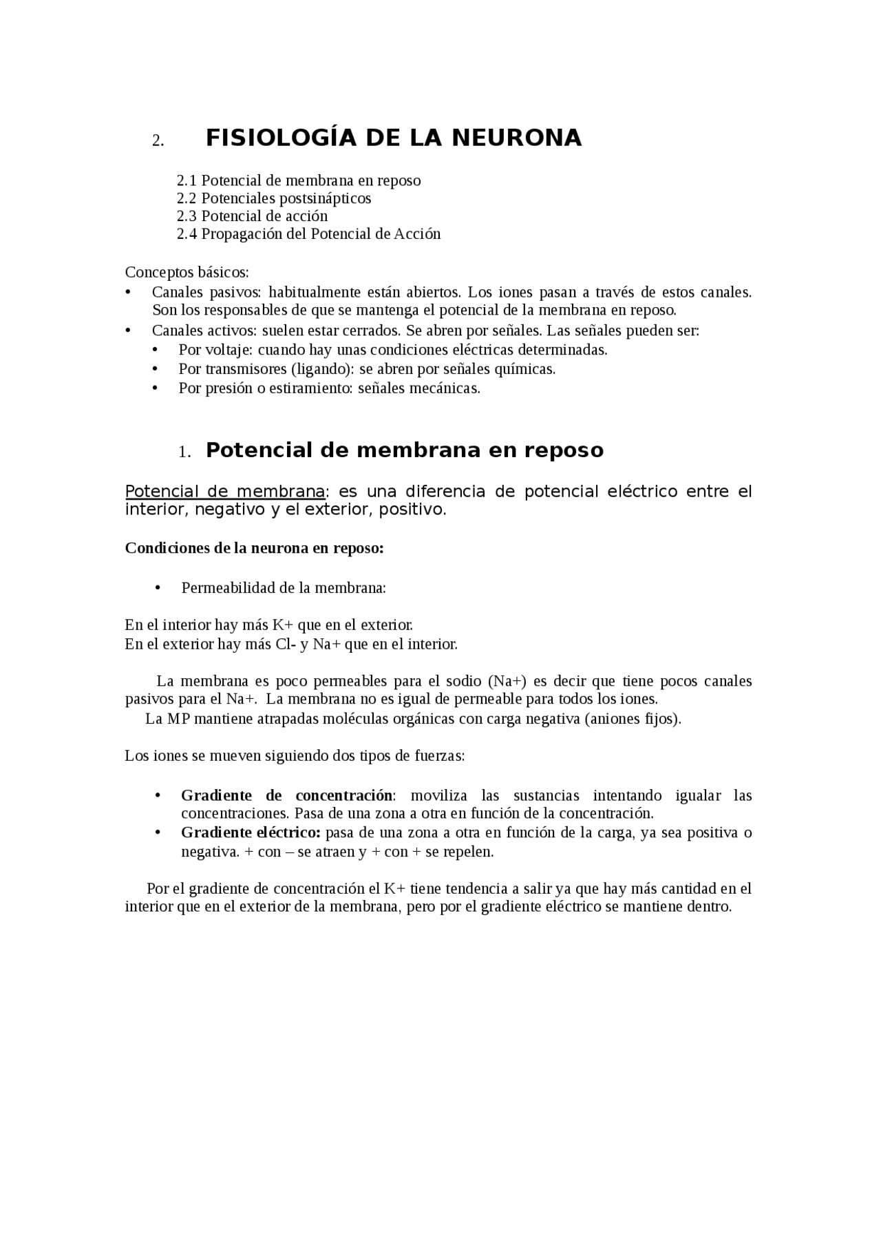 Fisiología de la neurona - Apuntes de Psicología - Docsity