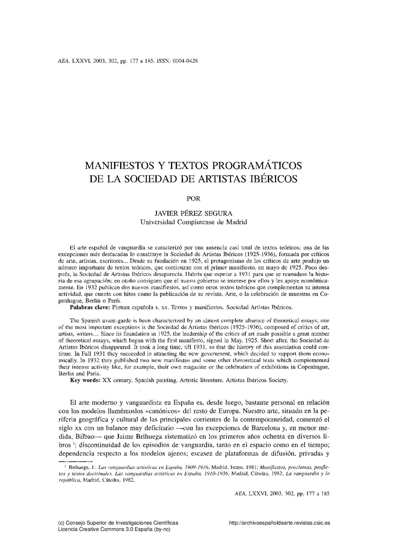 MANIFIESTOS Y TEXTOS PROGRAMÁTICOS DE LA SOCIEDAD DE ARTISTAS IBÉRICOS