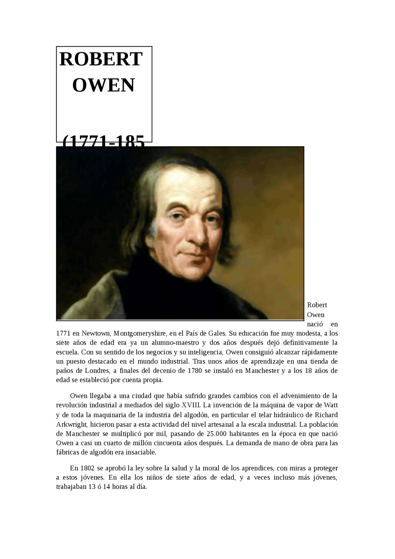 Biografia Robert Owen Apuntes De Gestion De Recursos Humanos Docsity