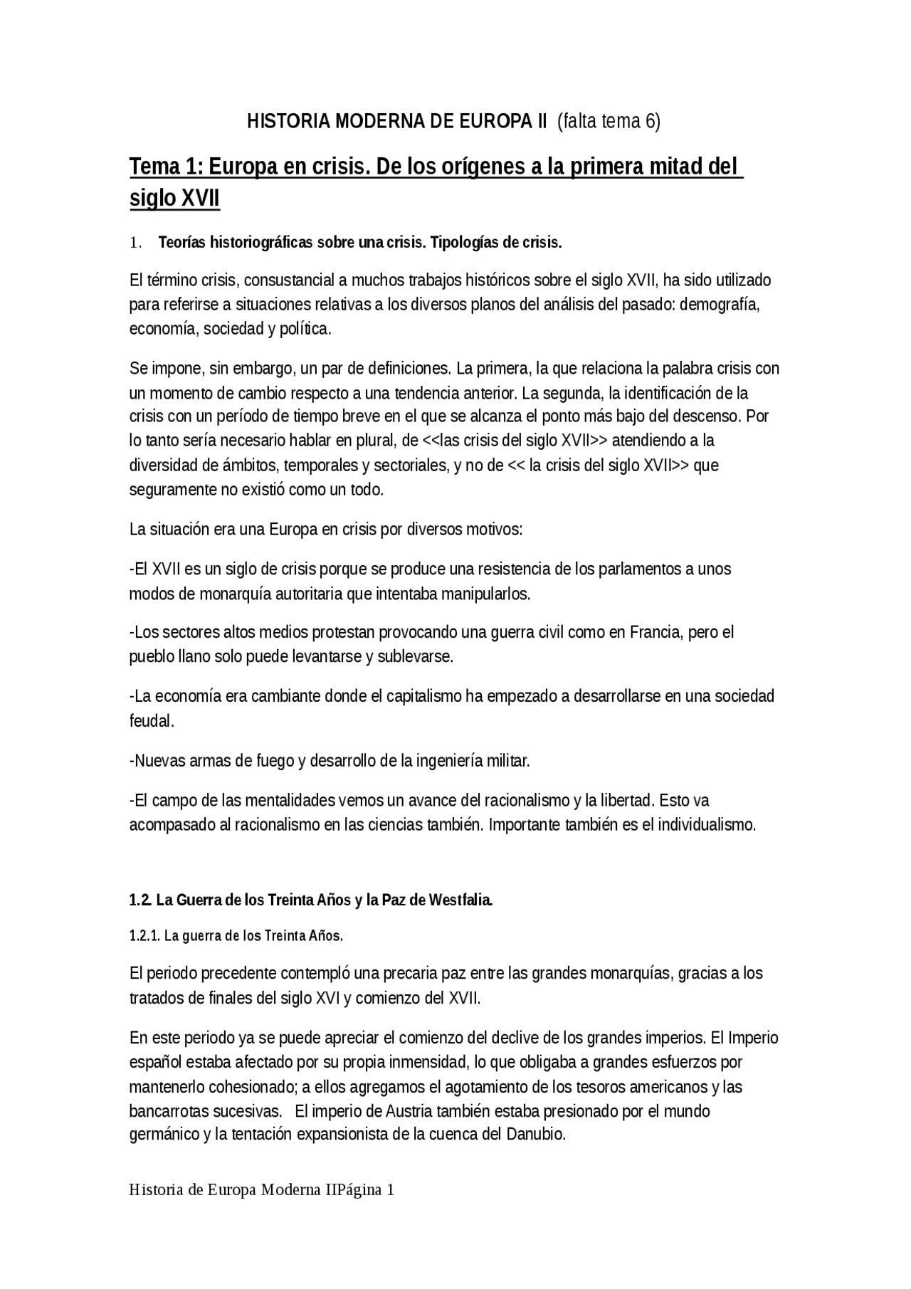 Europa Moderna II - Apuntes de Historia Europea - Docsity