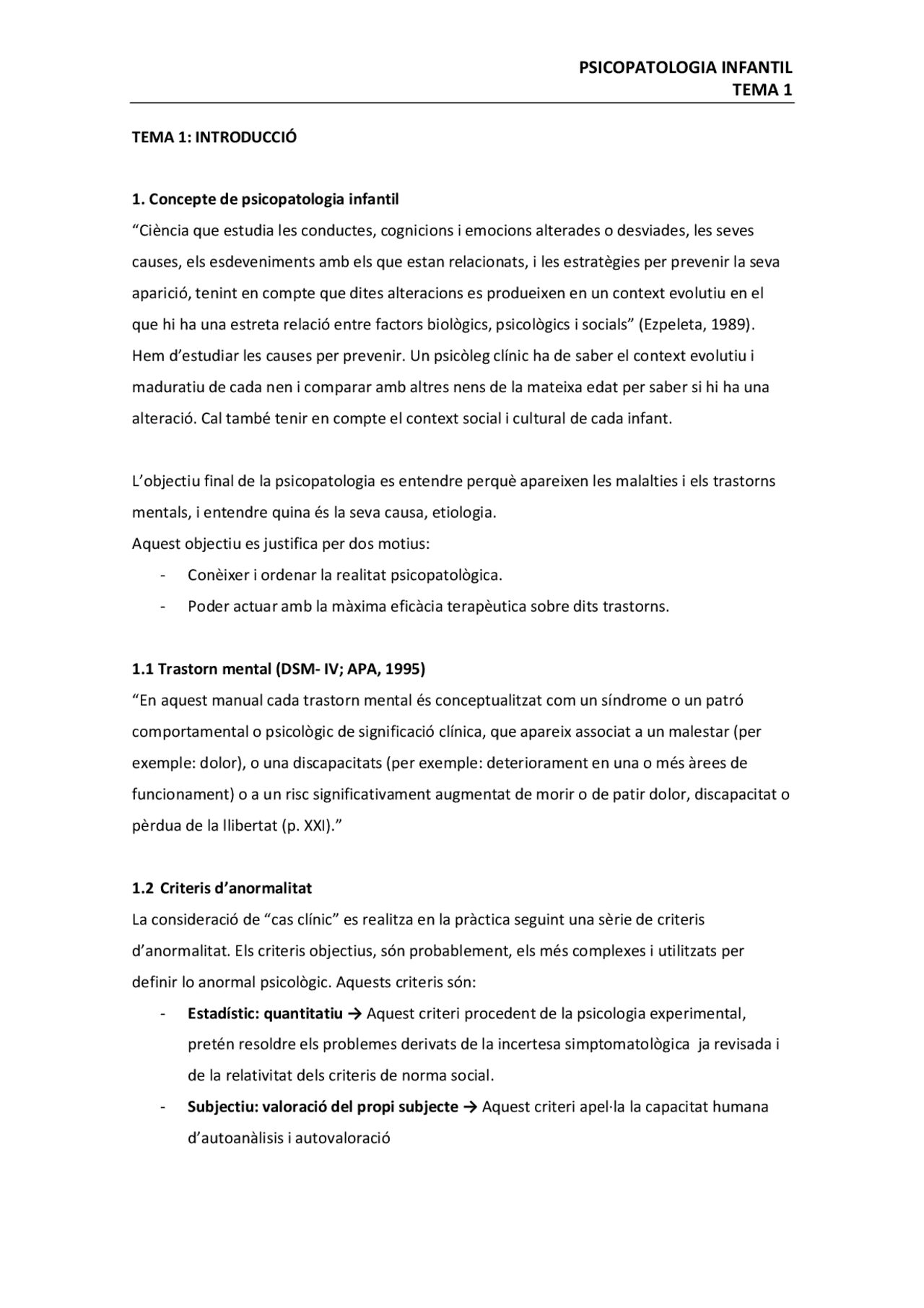 Introducció a la psicopatologia tema 1 - Apuntes de Psicopatología ...