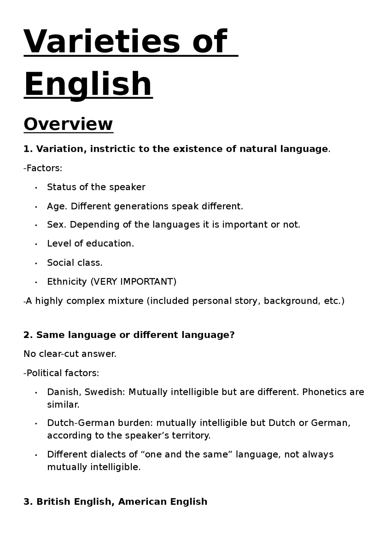 English Variation Varieties of English Overview - Apuntes de Idioma Inglés - Docsity