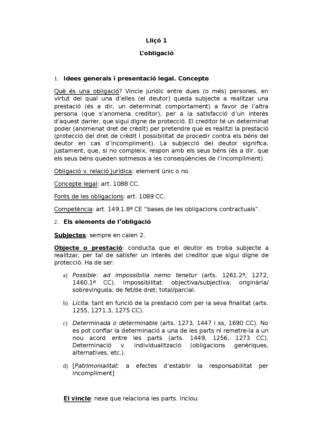 Obligacions y contratos tema 1 - Apuntes de Derecho - Docsity