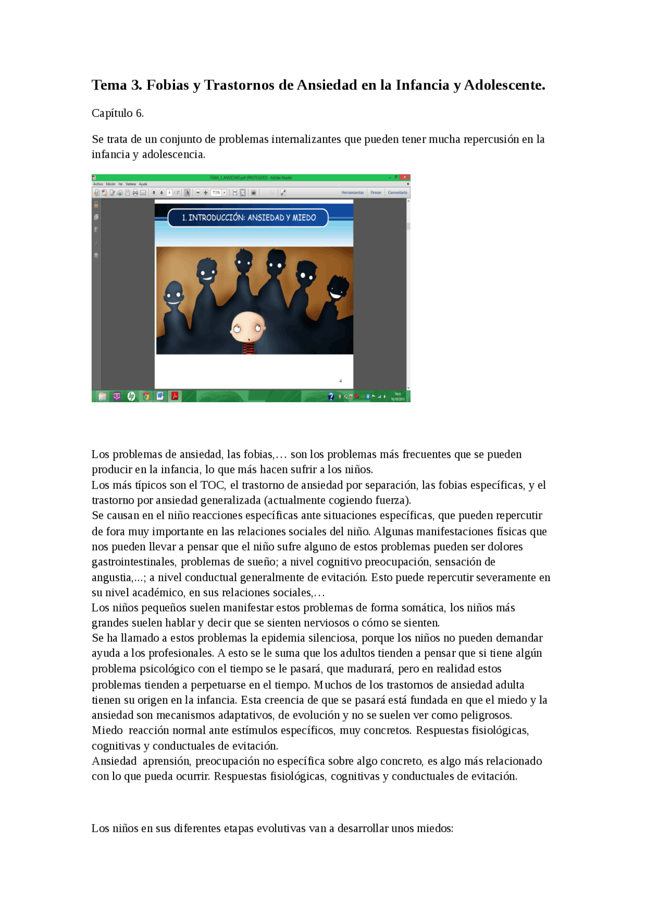 Fobias y Trastornos de Ansiedad en la Infancia y - Apuntes de ...