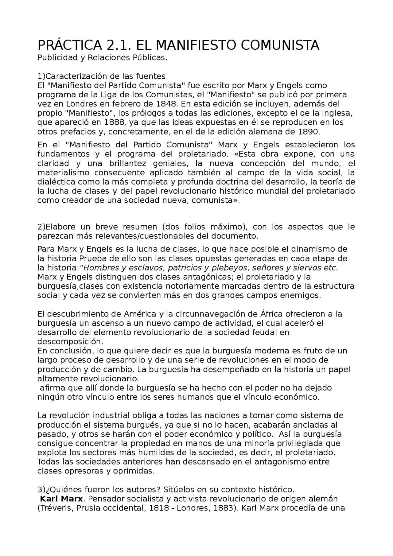 Manifiesto Comunista Apuntes De Historia Docsity